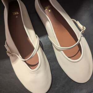 Zara Buckled Soft Leather Mary Jane Ballet Flats White